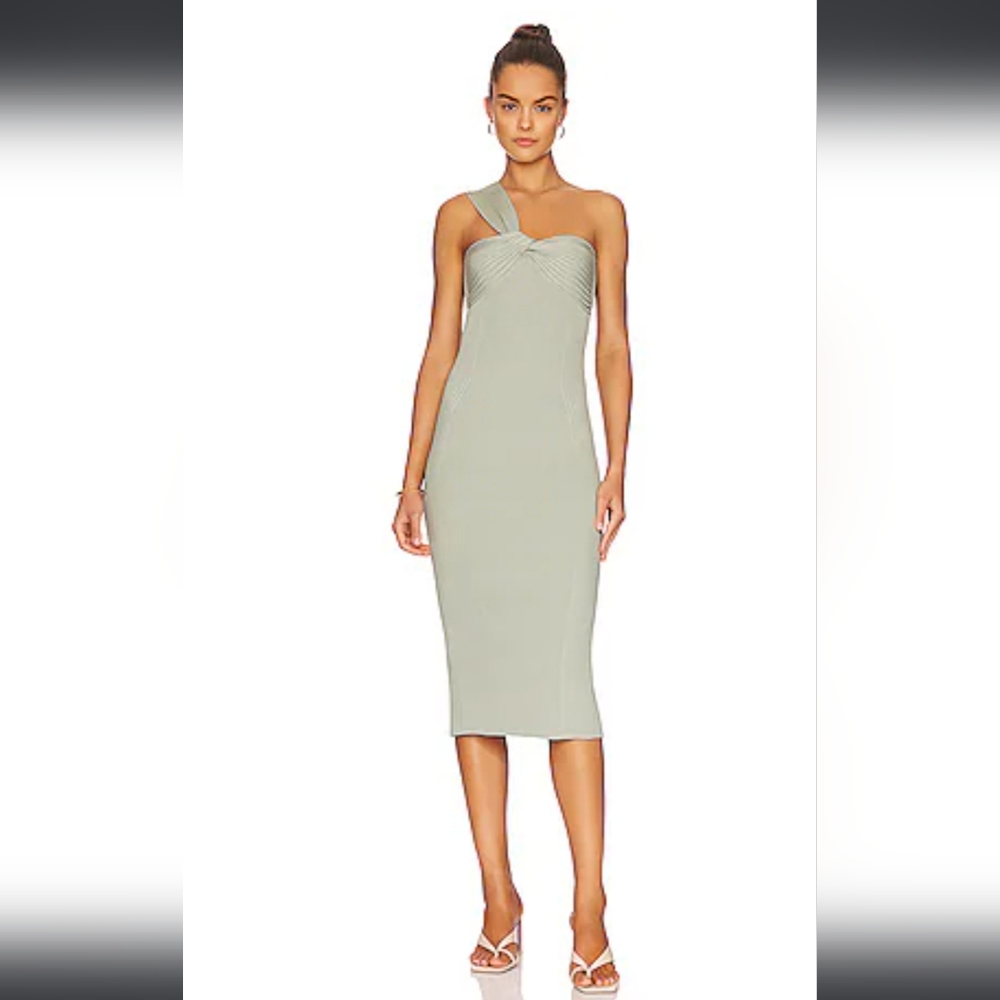 SIMKHAI One-Shoulder Green Midi Dress